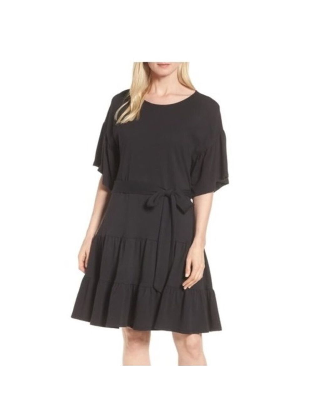 Bobeau Drop Waist Ruffle Cotton Dress( Petite)